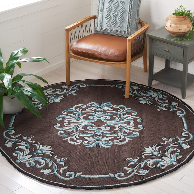 Sedgemoor Hand-Hooked Dark Brown/White/Blue Area Rug