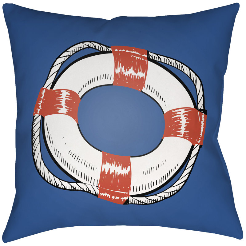 Litchfield Life Saver Outdoor Reversible Throw Pillow, Poppy Red/Blue, 18" H x 18" W