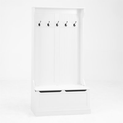 Entryway Bench With Standing Coat Rack, Hall Tree With Shoe Storage Bench, Entryway Organizer With 5 Hooks