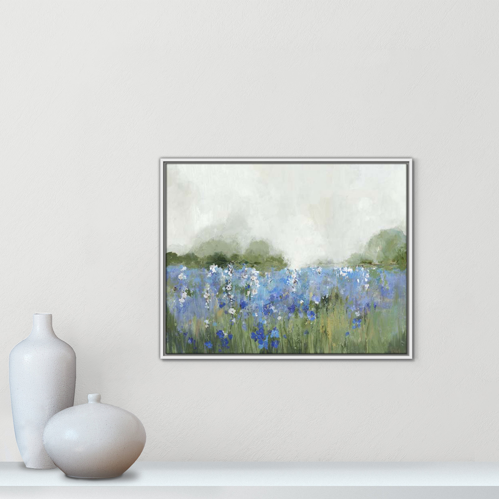 Meadows Bluebells Field by Allison Pearce, 23.5" H x 29.5" W x 2" D, White Framed