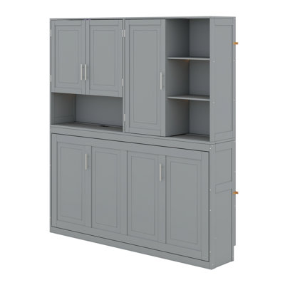 Lit escamotable avec armoire supérieure, tablettes, lit pliable peu encombrant avec éclairage et port USB