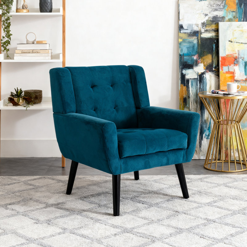 Tufted Upholstered Wide Back Armchair（Set of 2）, Blue Velvet