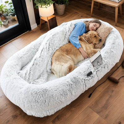 71''x45''x14'' Napping Bed With Washable Faux Fur, For Humans And Pets To Doze Off, Grey Style Dog Fur People Off Rest, Tone
