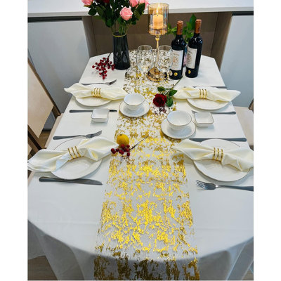 Chemin de table en maille métallique - Or - Décoration de fête scintillante pour mariages, fêtes de naissance, anniversaires et Noël
