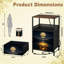 Table de chevet 2 tiroirs avec station de charge, table de chevet pour chambre avec ports USB et amp; Outlets, tablette ouverte noire, table de chevet avec imprimé de fleurs de lotus doré flottant sous la pleine lune