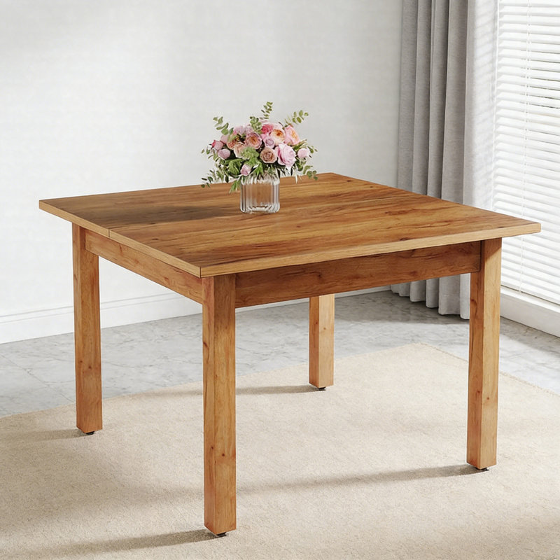 39.4" Square Dining Table For 4 – Kitchen Table With Solid Wood Legs, Oak