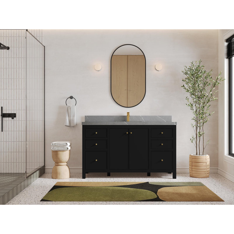 Meuble-lavabo simple 60 po avec plateau Chicago, Gris Piatra