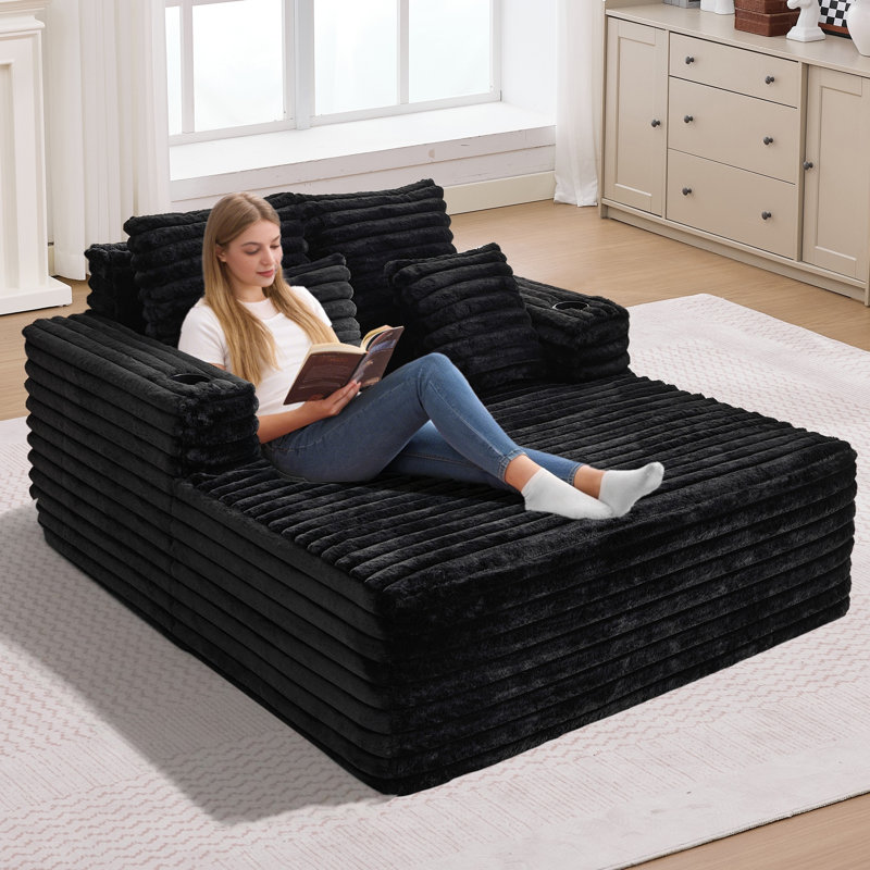 Fauteuil lounge surdimensionné en fausse fourrure, canapé sans dossier de style nuage, fauteuil d'appoint moelleux avec porte-gobelets, fauteuil-lit compressible pour salon, chambre à coucher, coin lecture, espace détente, aucun assemblage requis