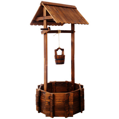 Rustic Wooden Wishing Well Planter Outdoor Home Décor For Patio