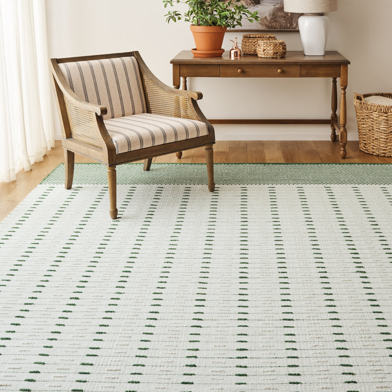Martha Stewart 9625 Hand Woven Wool/Cotton Geometric Rug in Green/Ivory, Rectangle 5' x 8'