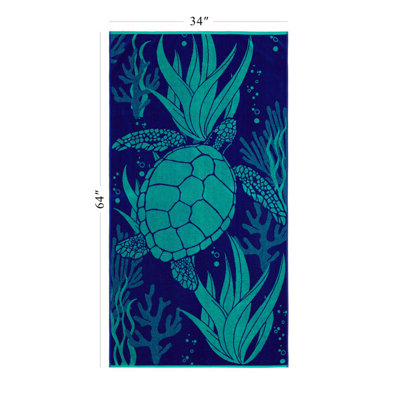 Ozdilek 34x64 Beach Towel - 100% Turkish Cotton, Luxury Soft Velour, Quick Dry, Absorbent, Fade-Resistant, Oversized Pool & Spa Towel, Sea Turtle Design, Eco-Friendly (Sea Turtle Haven)