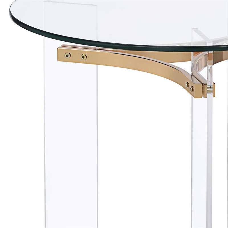 Sosi Contemporary 23"Dia Round End Table with Tempered Glass Table Top in Gold