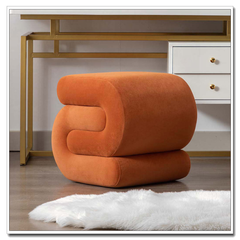 Tabouret de maquillage avec repose-pieds Teddy, Orange, Velours