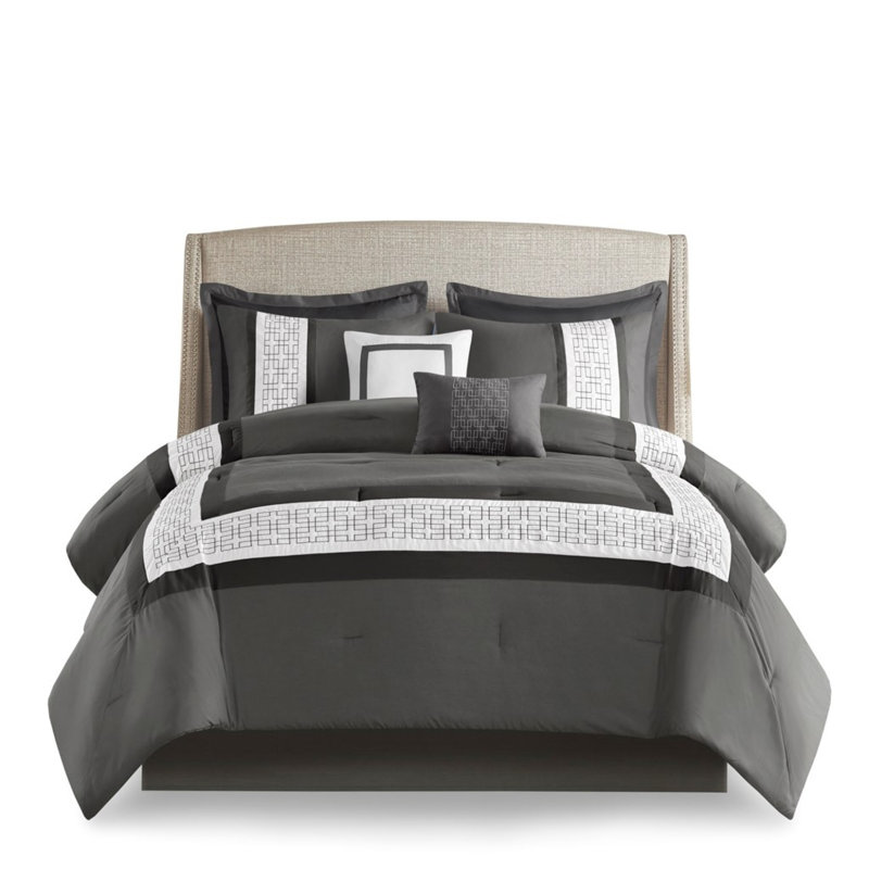 Piece Queen Embroidered Comforter Set Dark Grey
