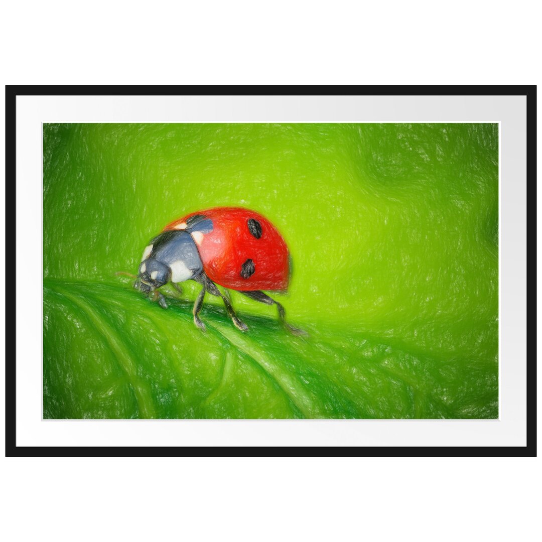 Gerahmtes Poster Marienkäfer auf Blatt