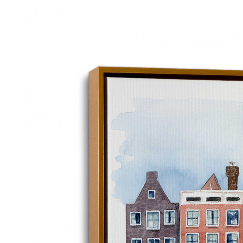 Neighborhood I by Grace Popp Pastel Colorful Row Houses Graphic Art, 30" H x 30" W, Picture Framed Canvas, Gold