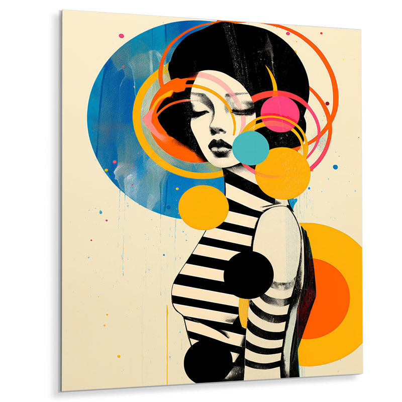 Décoration murale Paris, mode rétro - femme pop, Sans cadre, métal, H 32 po x l 24 po