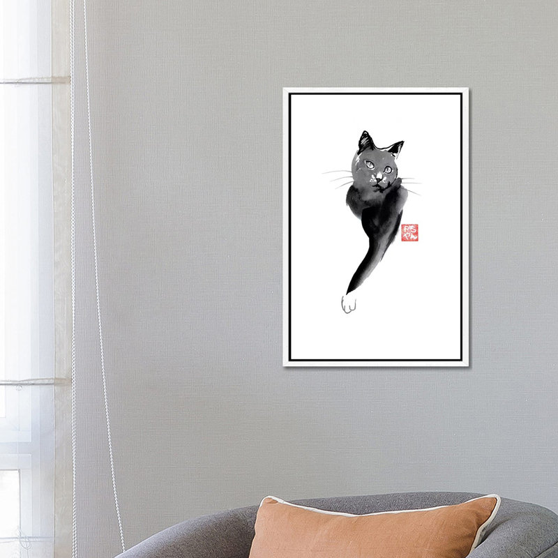Cat Line by Péchane - Print on Canvas, 66.04 cm H x 45.72 cm W, White Framed