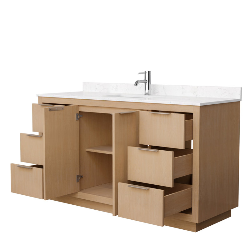 Ensemble de meuble-lavabo simple 60 po Maroni, Marbre de culture de Carrare, Nickel brossé