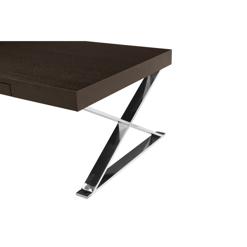 Pangea Home Alexa Cross Legs Modern Coffee Table with Storage - High Gloss or Wood Veneer Rectangular Coffee Table with Steel Metal Legs, Contemporary Living Room Centerpiece