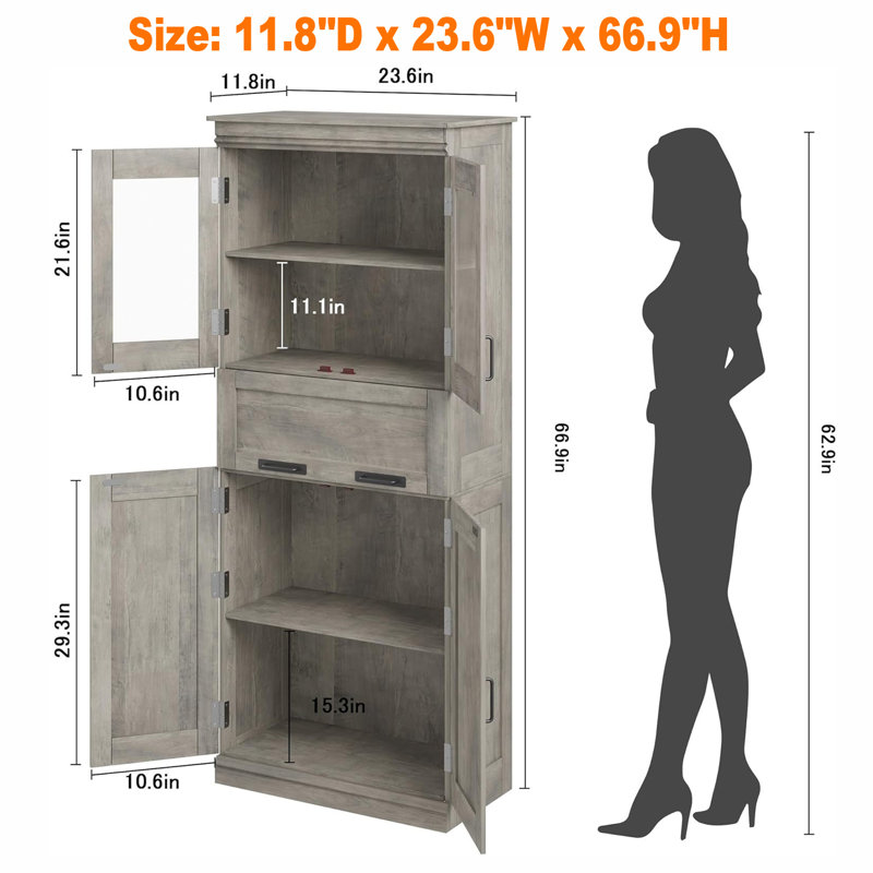 Armoire de rangement de 67 po de hauteur avec portes, Gris
