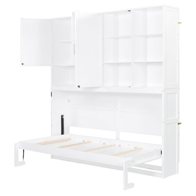 Twin Size White Bed With And Flexible Slats, Space Saving Foldable For Modern Living Areas Top Shelves , Limited Spaces