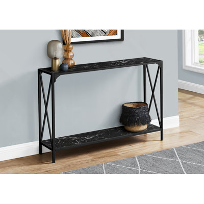 Table d'appoint, console, vestibule, étroit, canapé, aspect marbre noir, métal noir, contemporain, moderne