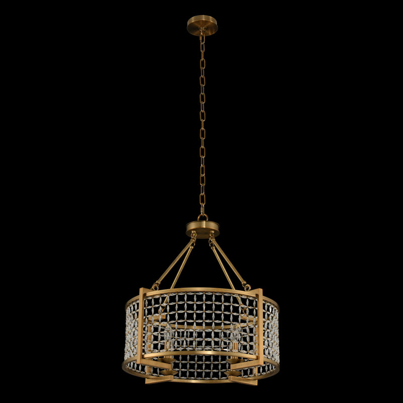 Brushed Pearlized Brass Crystal Drum Chandelier
