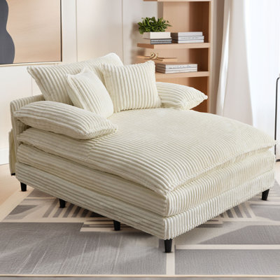 Latitude Run 55" W Oversized Corduroy Chaise Lounge Chair, Upholstered Sleeper Sofa Bed with 3 Pillows,4-Level Adjustable Backrest by Latitude Run