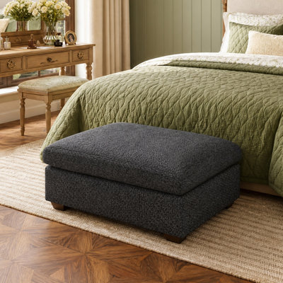 Pouf rectangulaire Kasi 92 cm (36,2 po) en chenille capitonnée, grand pouf individuel modulaire pour canapé d'angle