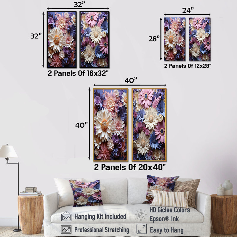 Ensemble de salon «Daisy Bloom» Simple Beauty - Daisies Wall Art, H 32 po x l 33 po, Encadrement brun
