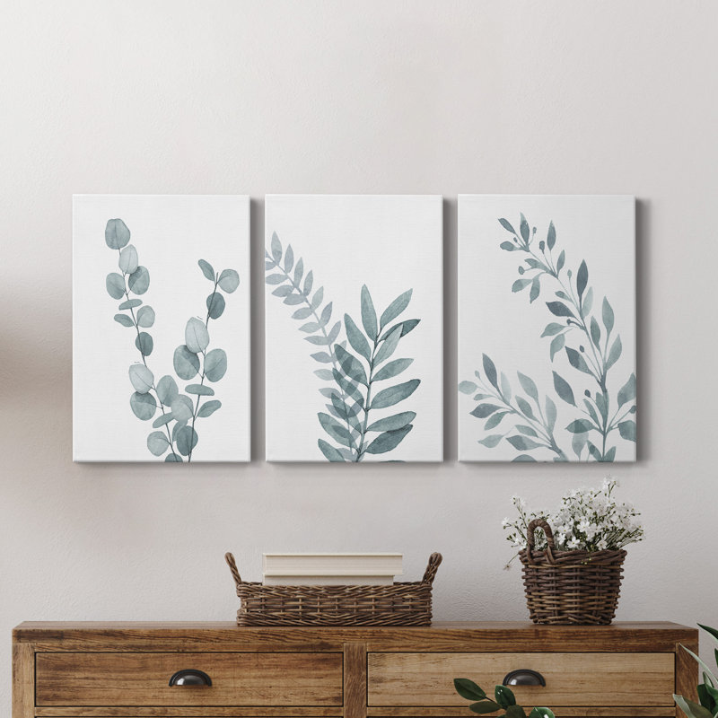 «Blue Botanical Wash I», ensemble de 3 reproductions sur toiles tendues, H 36 po x l 72 po x P 1 po