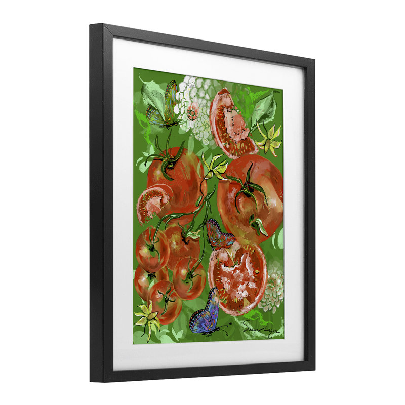 «Tomatoes Swirl Collage», impression par Susan Lugar, H 21 po x l 17 po, Cadre noir minuit sous verre