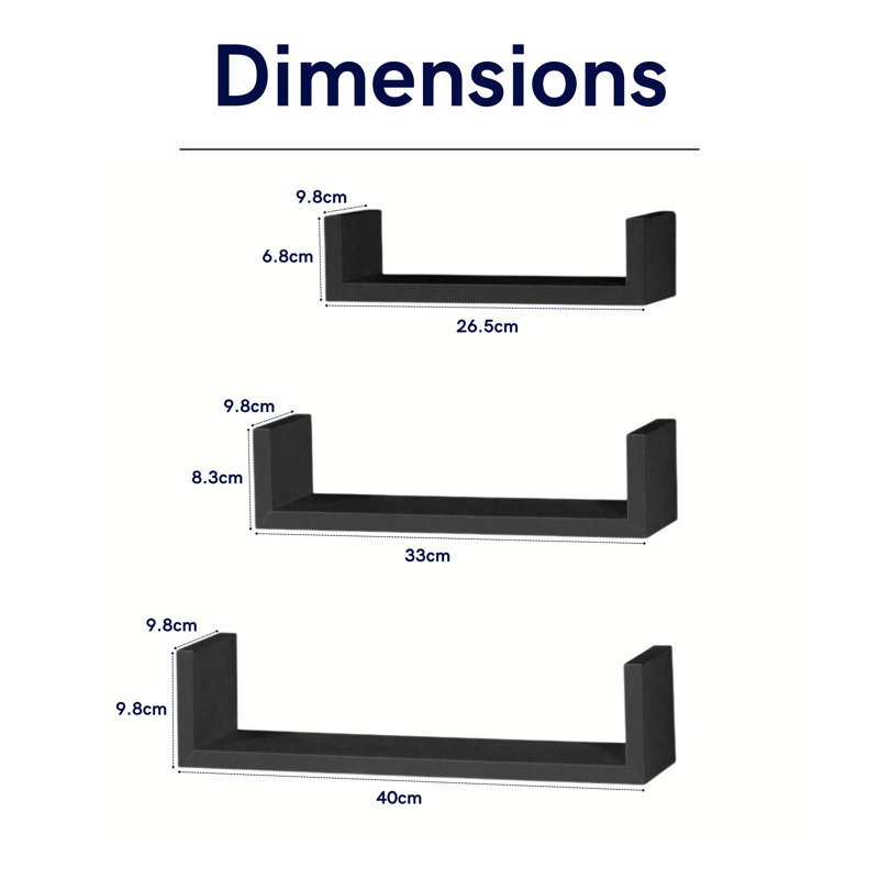 Hudson Shelf Kits, pack of 3 bookend wall shelves, Black