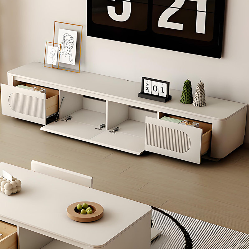 Meuble télé crème avec coins arrondis, H 13,77 po x L 78,74 po x l 15,74 po