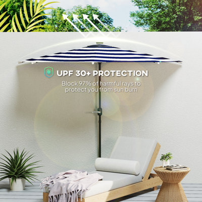 Demi-parasol de patio extérieur, petit parasol de balcon UPF 30+, demi-parasol ventilé avec manivelle 8 baleines, parasol de porche inclinable pour terrasse de jardin près de la piscine