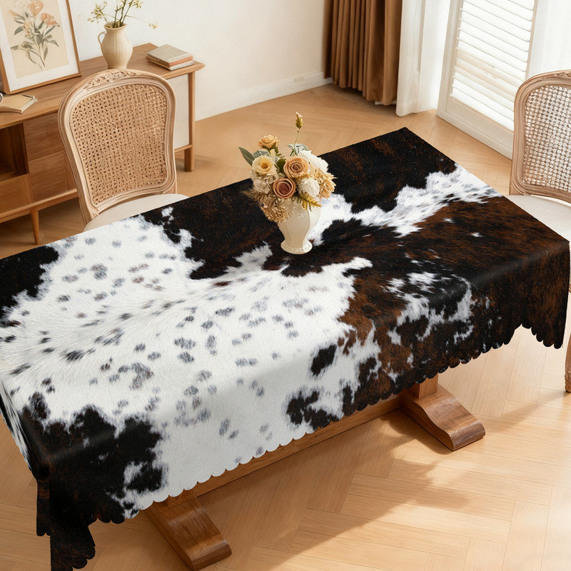 Black and white abstract design machine-washable polyester tablecloth, 86.6" L x 70.8" W