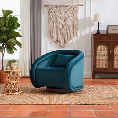 Fauteuil d'appoint pivotant, fauteuil demi-tonneau pivotant à 360 degrés avec revêtement en velours, fauteuil pivotant confortable en forme de citrouille pour le salon, la chambre à coucher ou le bureau