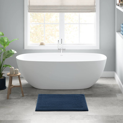 1 Pcs Navy 3000 Gsm 24x44" 100% Cotton Reversible Bath Rug - Superior Construction, , Non Slip Comfort Oriented, Machine Washable, Medium Pile