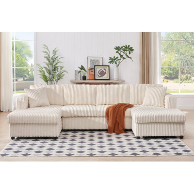 4 Seater Modular Sectional Sofa, U Shaped Extra Large Corduroy With Double Chaises