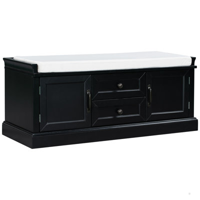 42.5-inch Storage Shoe Bench with 2 Drawers and 2 Cabinets and Removable Cushion for Living Room Entryway