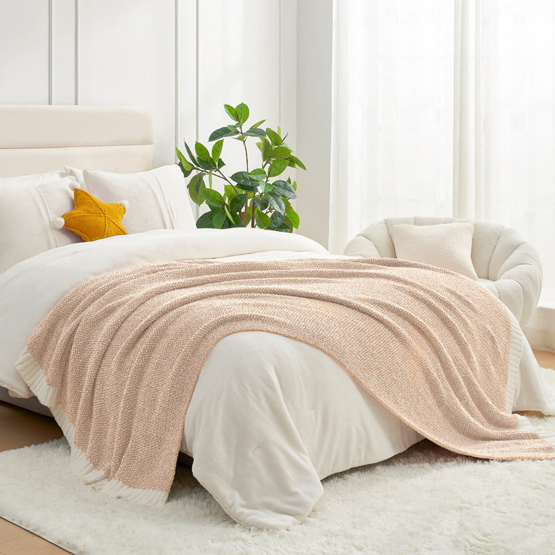  Jeté tricoté réversible Heather Knit, Beige, L 60 po x l 50 po