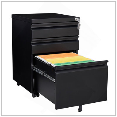 [Installation Required] 3-Drawer Mobile Filing Cabinet With Lock, Office Storage Filing Cabinet Of Legal/Letter Size, Metal Filing Cabinet To Be Installation Required (Black)