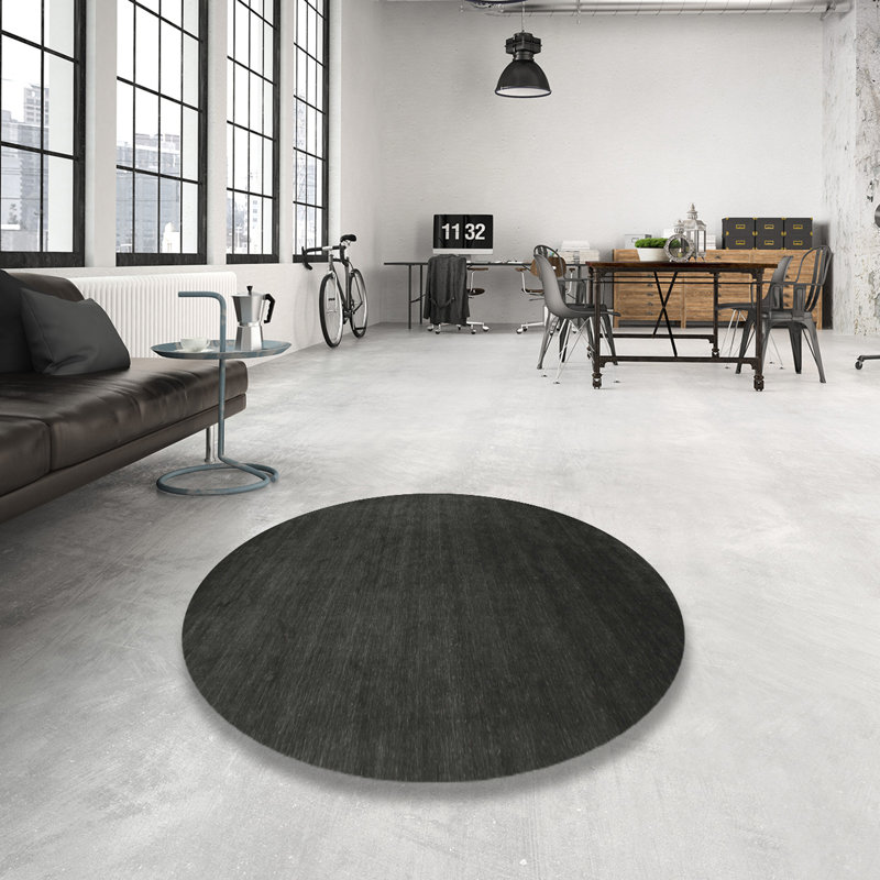 Tapis contemporain noir, Rond 3 pi