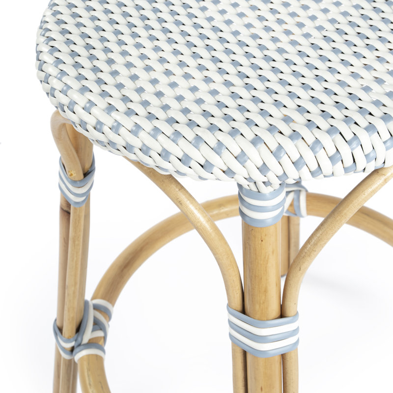 Tobias Rattan Bar Stool & Counter Stool, Bar Stool (30" Seat Height), White/Sky Blue Dot/Natural Rattan Frame