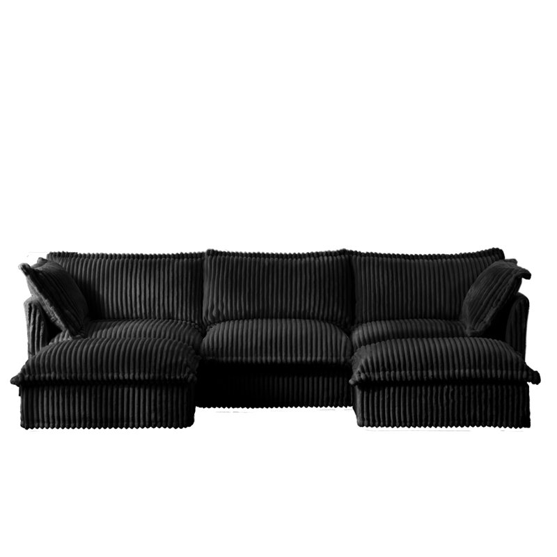 Canapé, repose-pieds en chenille, 3, Chenille noir, H 34,6 po x l 120 po x P 33 po