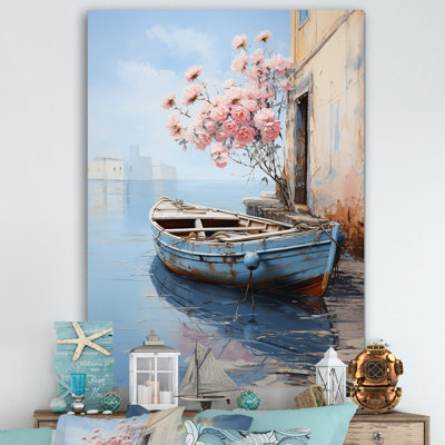 «Pastel Port Boat Blooms I» - art mural bateau côtier