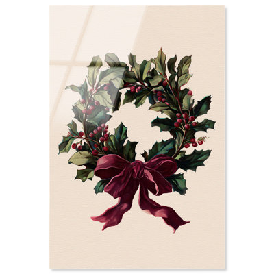 Décoration de Noël rose imprimée en acrylique «Laurel II» par Art Remedy, prêt à accrocher, 16 x 24