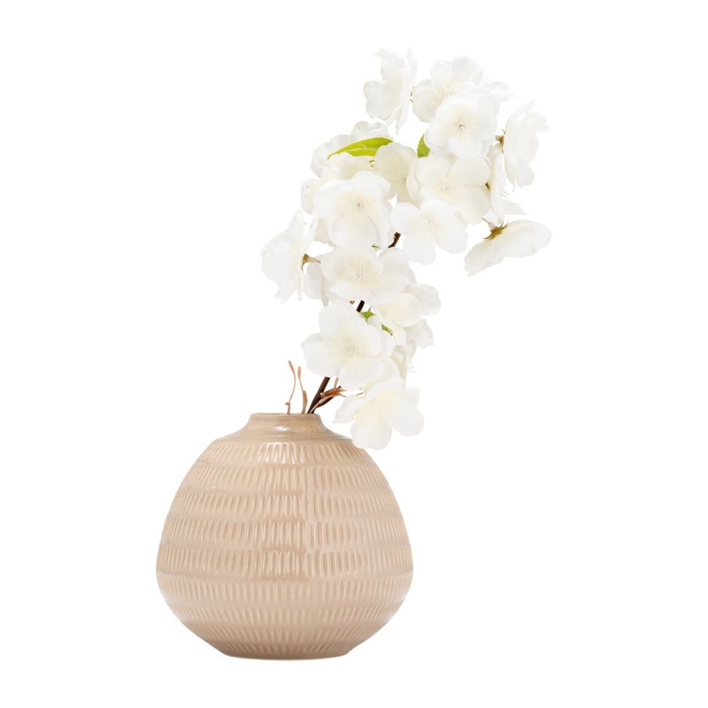 Vase de table en céramique Evelia, H 6 po x l 6 po x P 6 po, Rayé crème irlandaise