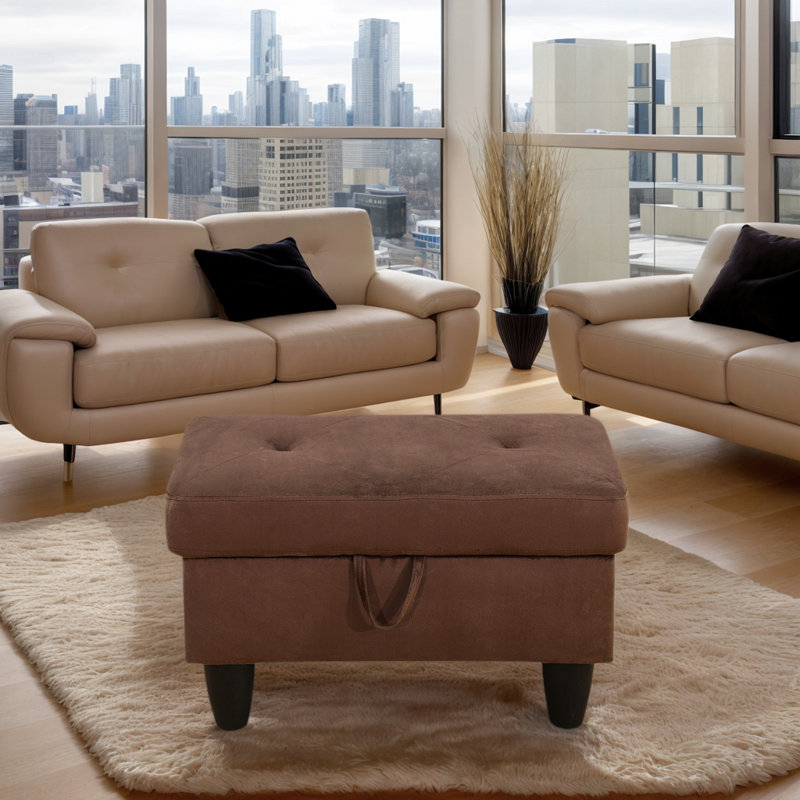 Rehmaan Upholstered Storage Bench, Brown 100% Cotton